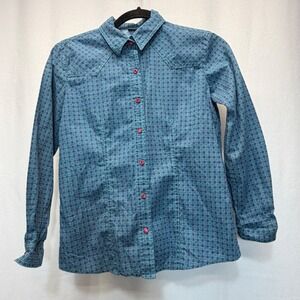 Cruel Girls Button Down Shirt  XL 12 Blue Geometric Western Yoke Long Sleeve